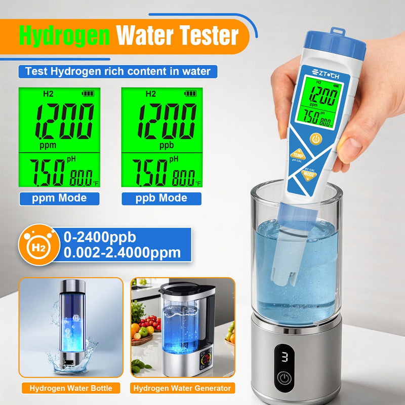 pH Chlorine Tester, 8 in 1 pH&Salt Meter for Saltwater Pool, Hydrogen Water Tester, Digital pH H2 Salinity ORP Chlorine EC TDS Temp Meter for Hydrogen Water Bottle, Hydroponic, Aquarium