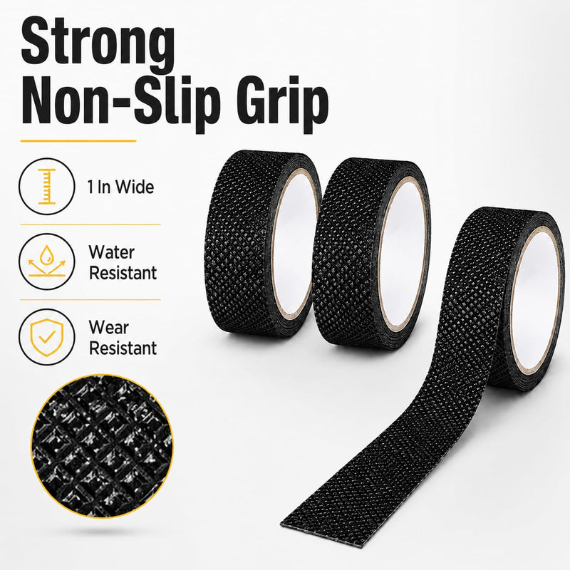 5 Pcs Grip Tape Rubber Anti Slip, 1 in x 49 Ft Non Slip Tapes Adhesive Back Waterproof for Handlebar, Black Tape for Tool Handle Grip