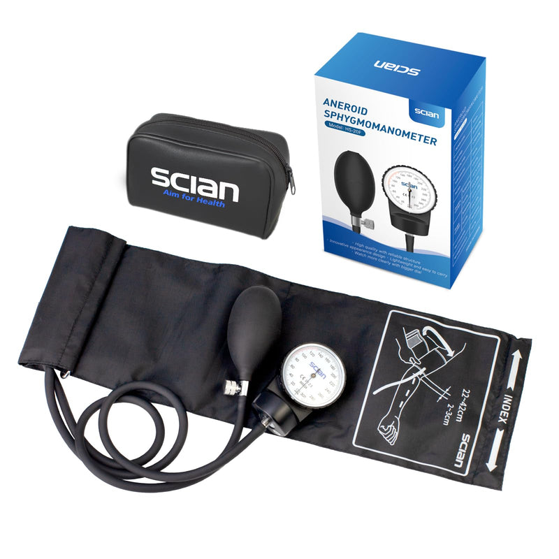 [Australia - AusPower] - SCIAN Aneroid Sphygmomanometer - Manual Blood Pressure Cuff with D-Ring Universal Cuff 10-16"", Carrying Bag for Nurse Doctor Senior Adult(Black, Stethoscope Not Included), Large 