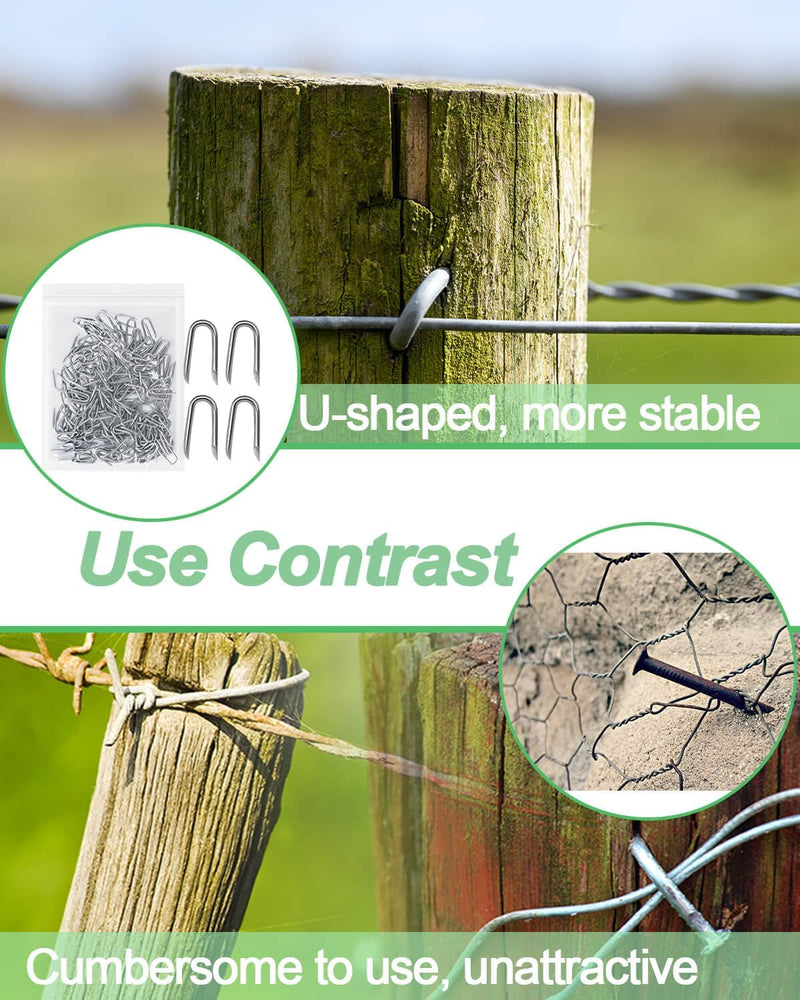 [Australia - AusPower] - vensovo 200pcs Wire Fence Staple - Steel U-shaped Nail for Wire Mesh, Galvanized Fasteners Nails for Fixing Wooden Fence Chicken Wire Staple 