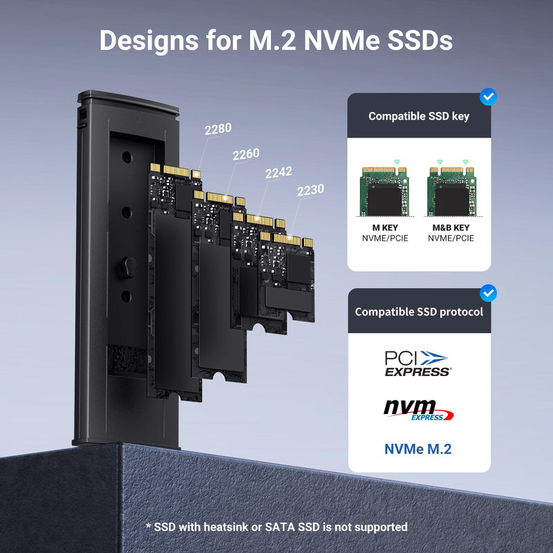 [Australia - AusPower] - UGREEN SSD Enclosure, Tool-Free USB C External, 10Gbps M.2 NVMe to USB Adapter/Reader Supports M and B&M Keys and Size 2230/2242 /2260/2280 SSDs 
