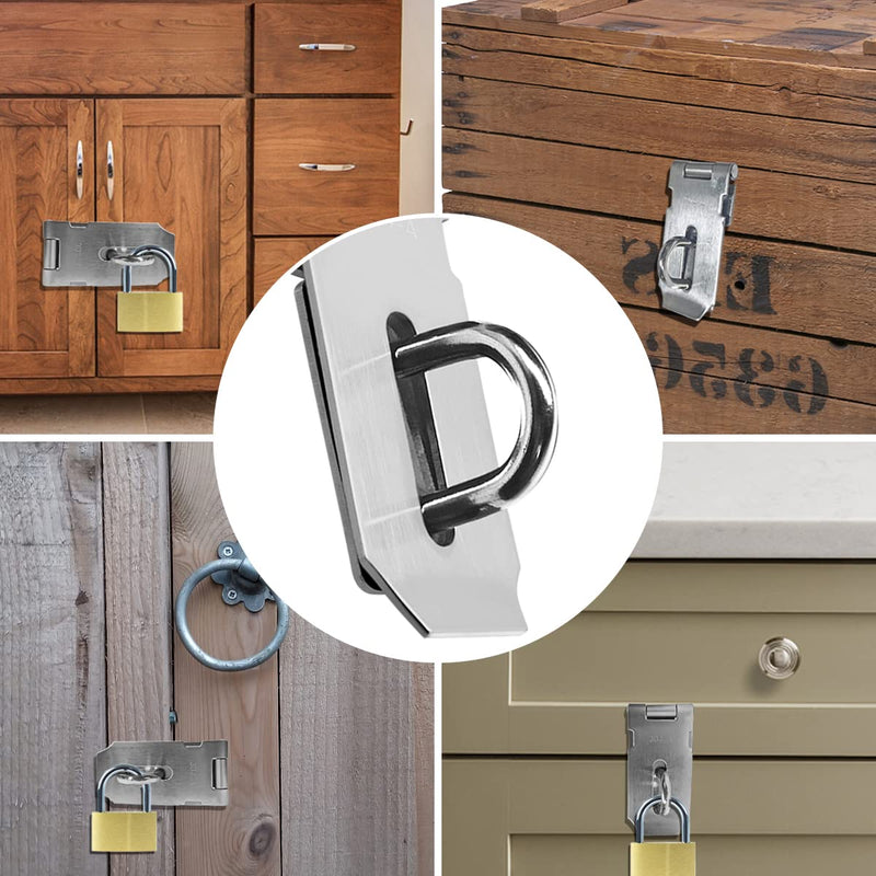 [Australia - AusPower] - 2Pcs Stainless Steel Gate Lock Hasp, Safety Packlock Clasp Lock Set for Doors, Cabinets, Closets and More (3inch-Silver) 3inch-Silver 