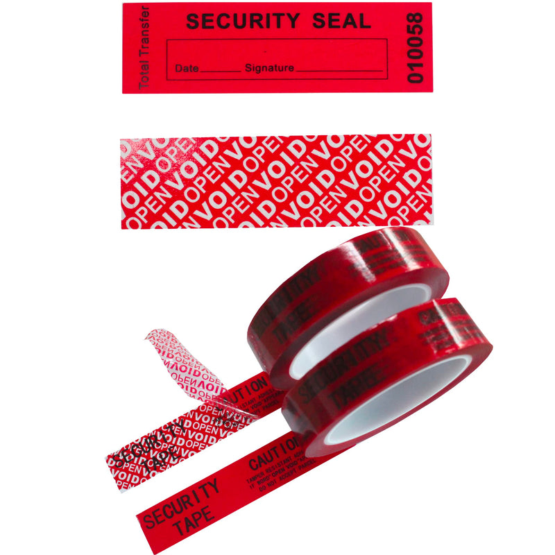 Bundled for 100pcs x 1" x 3.35" Red Security Void Labels & 2 Rolls x 1" x 55 Yards Total Transfer Security Tapes