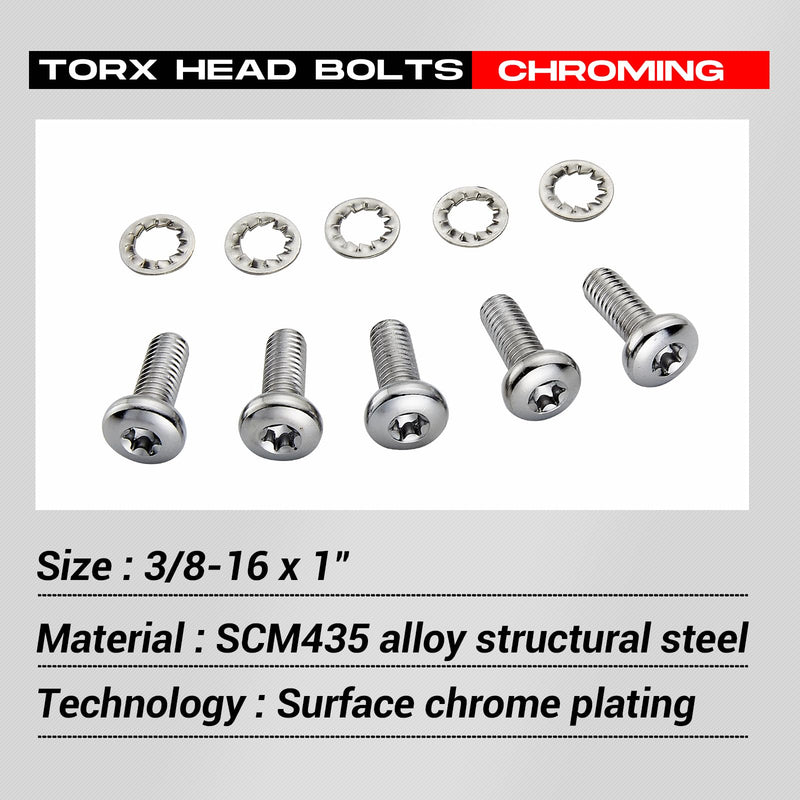 [Australia - AusPower] - 5PCS Screws Chrome Rear Disc Brake Rotor TORX Bolts Fit for Harley davidson Touring Dyna Softail Sportster Street Glide with Cast Wheels OEM #43562-92 3/8-16 