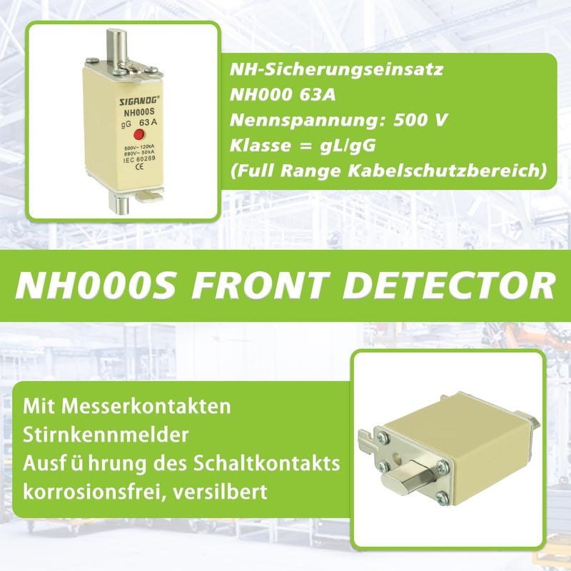 [Australia - AusPower] - SIGANDG NH Fuse Insert NH000 63A gG Front Display Combination Detector Pack of 3 