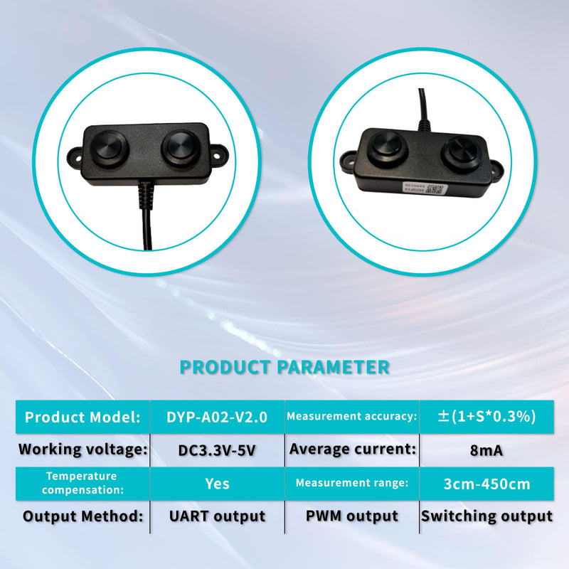 [Australia - AusPower] - Ultrasonic Distance Sensor, UART Controlled Range Detector 3 to 450cm Low Power Design Ranging Sensor, IP67 Design DC 3.3V to 5V Ultrasonic Range Detector for Robot 