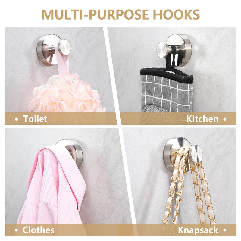 Towel Hook Shower Suction Hooks Towel Hanger for Bathroom Hanging Coat, Robe, Removable Wall Mounted Hook for Bedroom Kitchen Hotel Pool Brushed Nickel(4-Pack) Brushed Nickel.0 4pc