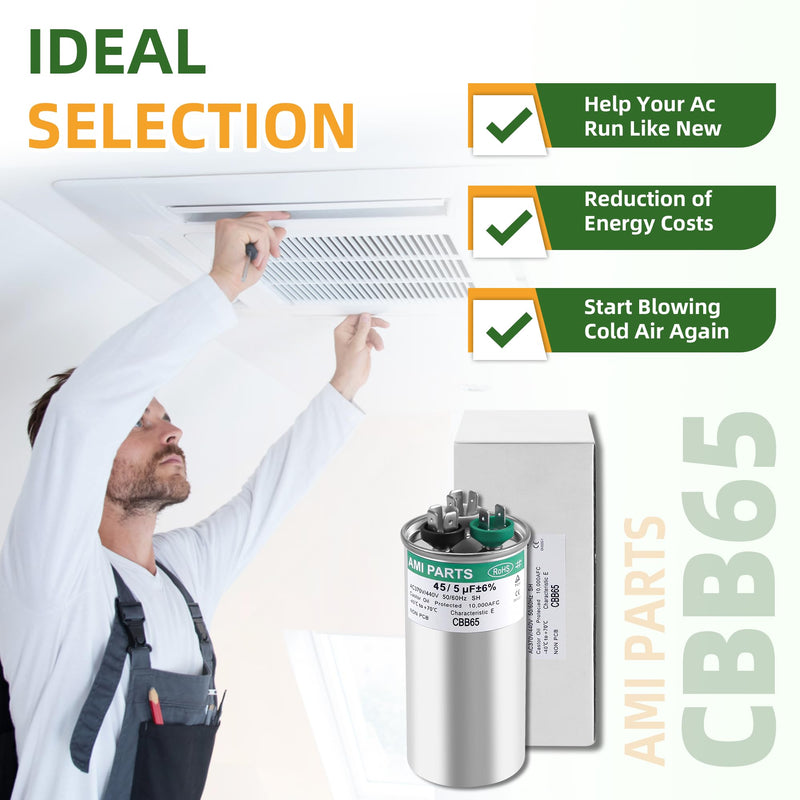 [Australia - AusPower] - CBB65B 45+5 MFD 45/5 uF 370/440V A/C Capacitor Round Dual Run Capacitor Replace for 97F9895 Z97F995,for Heat Pump?Condenser Fan?Air Conditioner Capacitor?HVAC Capacitor-5 Years Warranty 45+5MFD 