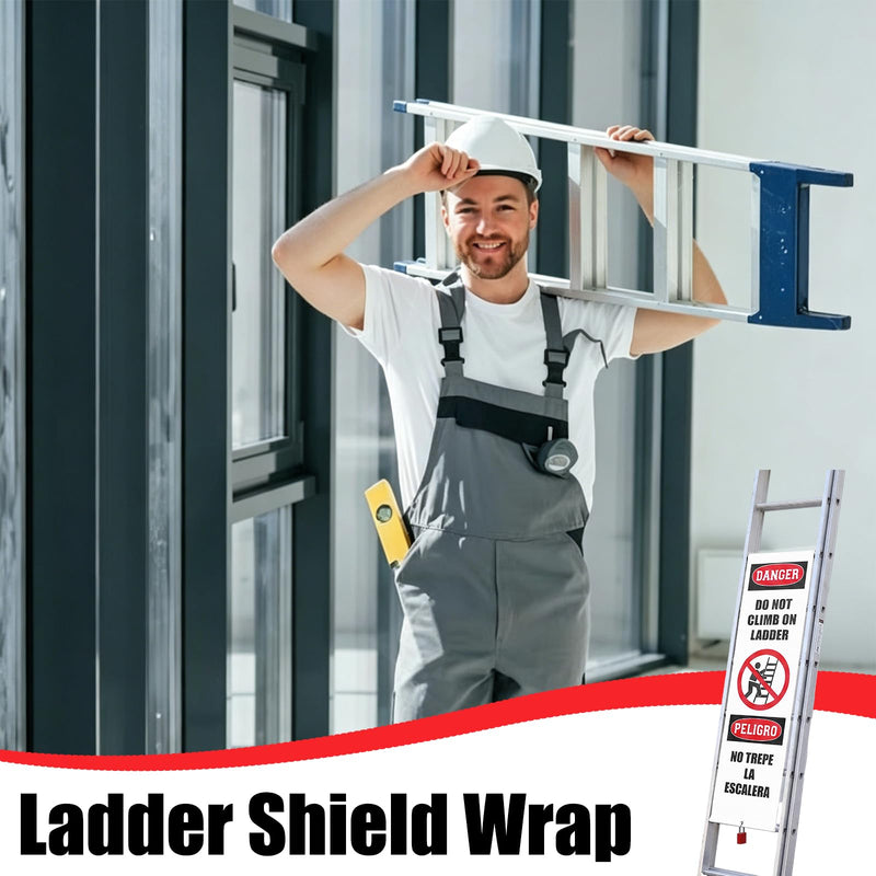 Spanish Bilingual Danger Do Not Climb On Ladder Cover Wrap - 87" Length x 13" Width Vinyl Safety Shield with Lock for Industrial Warehouses, Construction Sites