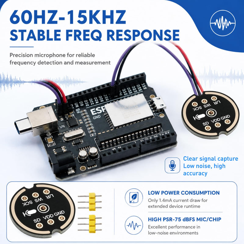 Set of 3 INMP441 Omnidirectional Audio Module with 24-Bit I2S Digital Output, MEMS Microphone for ESP32, Arduino, Digital Microphone Module ESP32, Precise Audio Recording for Voice and IoT Projects