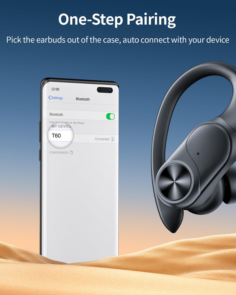 [Australia - AusPower] - Bluetooth Headphones Wireless Earbuds 80hrs Playtime Wireless Charging Case Digital Display Sports Ear buds with Earhook Premium Deep Bass IPX7 Waterproof Over-Ear Earphones for TV Phone Laptop Black M 