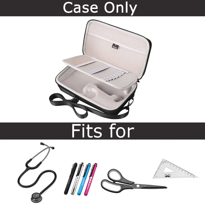 Mchoi Stethoscope Case with Grooved, Suitable for 3M Littmann Classic III Stethoscope, Extra Room for Medical Bandage, Scissors and LED Penlight, Black, Case Only