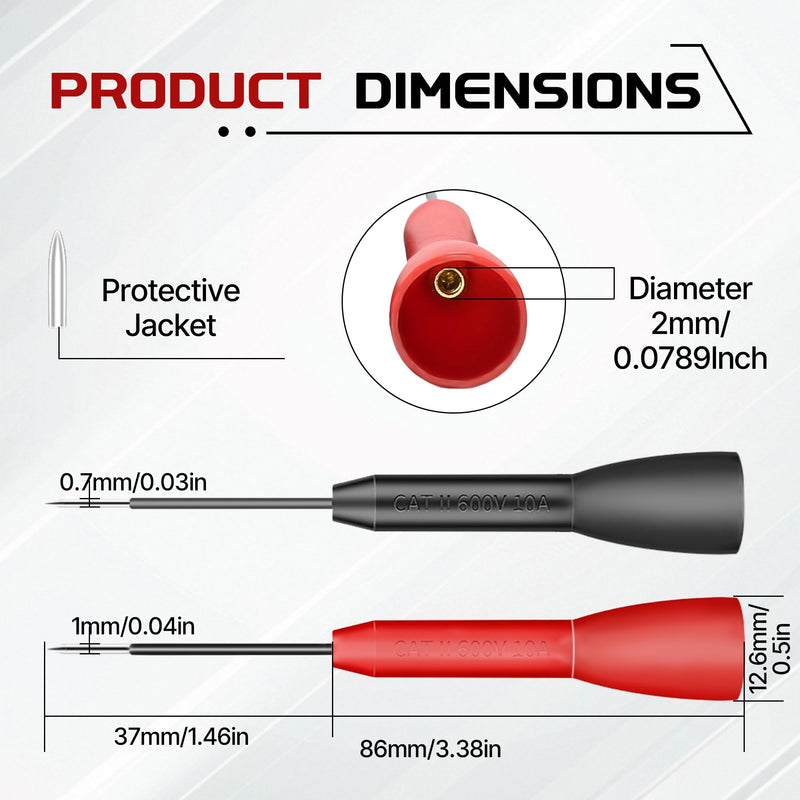 [Australia - AusPower] - 4 Pcs Needle Probes, Probe Back Probe Kits, Wire Puncture Probe Insulated Back Probe Non Destructive Pinning, Needle Micro Pin Stainless Steel Tipped Tip for Banana Socket Tester (0.7mm 1mm) 0.7mm 1mm 