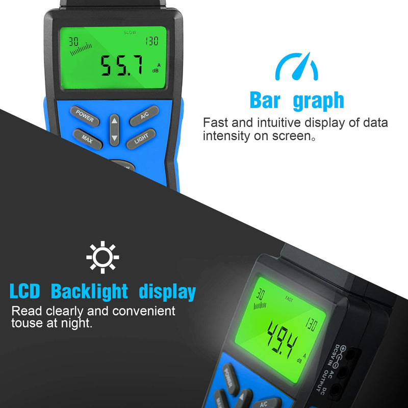 [Australia - AusPower] - Portable Decibel Meter, Sound Level Monitoring and Noise Volume, MAX/MIN Noise Measurement with Data Hold LCD Backlight and Accuracy of +/-1.5dB 