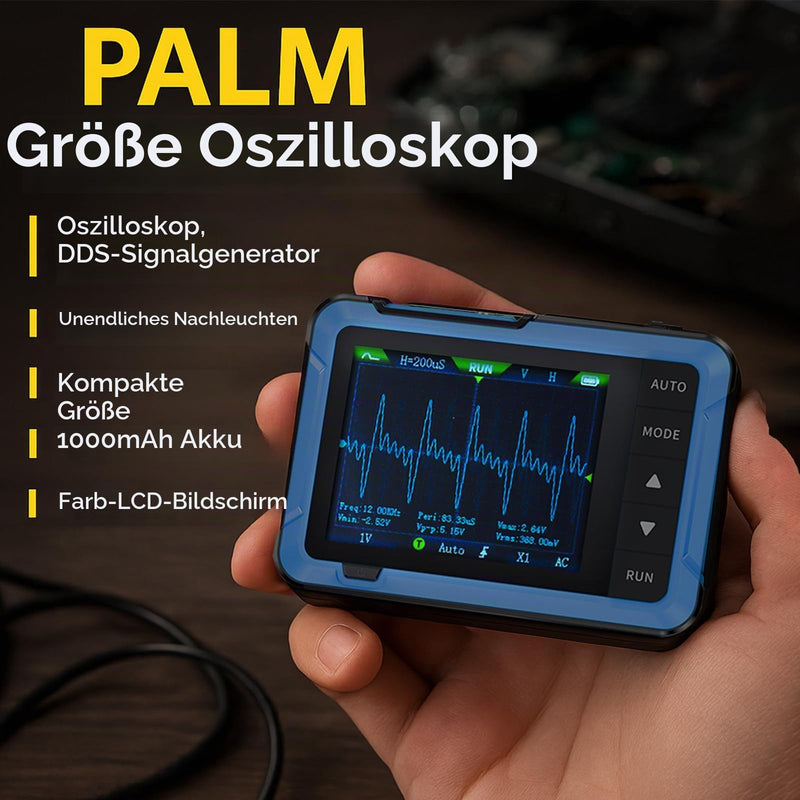 Pocket Oscilloscope 2in1, Upgrade Oscilloscope Signal Generator 10MHz Bandwidth, 48MS/s Sampling Rate, 13 Waveform, Data Transfer & Images Saving, Auto/Nomal/Single Trigger Function blue