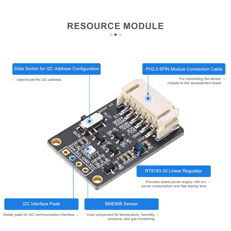 [Australia - AusPower] - BME688 Environmental Sensor, AI-Enhanced, Monitors Temperature, Humidity, Pressure & Gas, I2C/SPI, 3.3V/5V Compatible for Raspberry Pi, Arduino, ESP32 with AI Function 