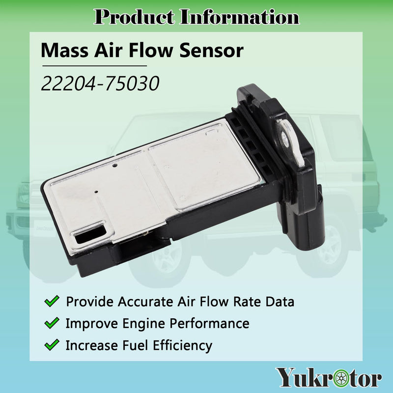 Mass Air Flow Sensor MAF Sensor 22204-75030 Compatible with Toyota 4Runner Corolla Land Cruiser Prius Sequoia Tacoma Tundra Lexus GX460 GX470 Replaces OE# 22204-0F030