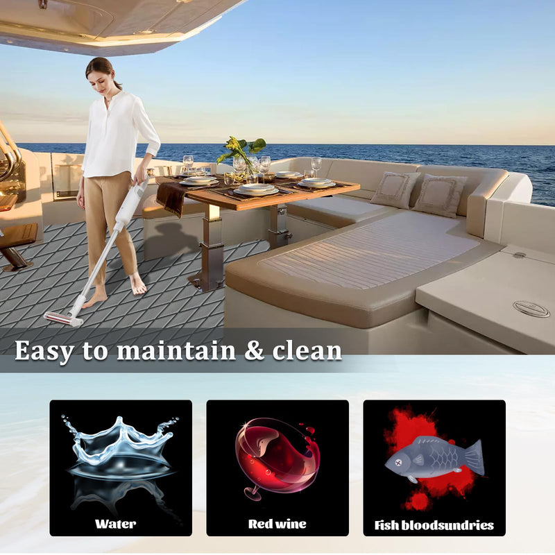 HXBYX EVA Foam Boat Flooring with 3M Adhesive Backing 6mm Thick Diamond Sea Deck Boat Carpet Marine Non-Slip Self-Adhesive Flooring Sheet for Kayak Yacht SwimPool RV 94"x43.9"/28.3"/15.3" Dark Grey With Black Seam Lines 94"x15.3"-10.12sqft