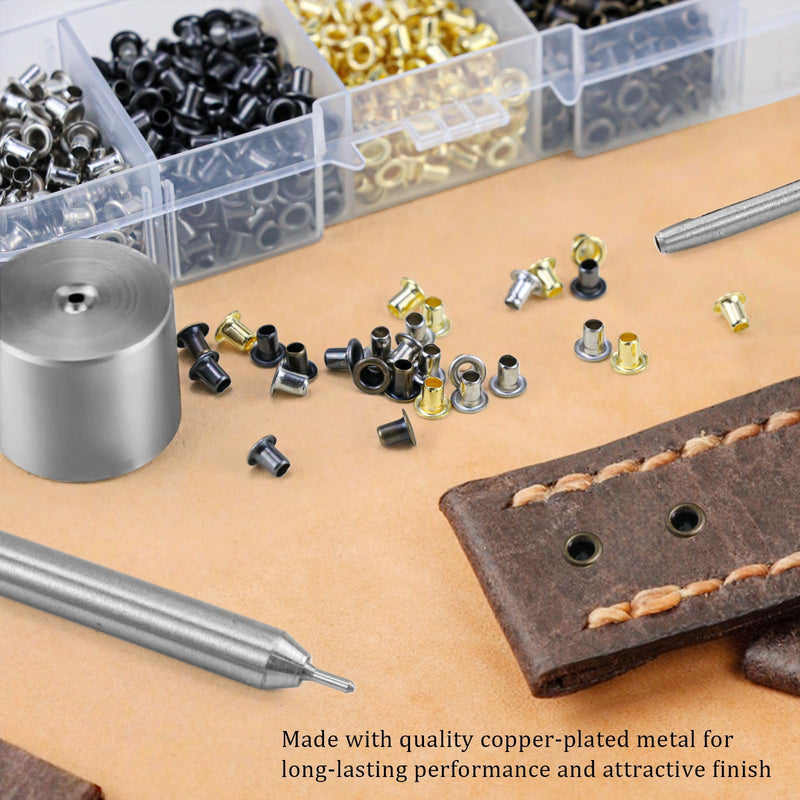[Australia - AusPower] - Mini Grommets Kit - 2mm Copper Plated Metal Grommets in 4 Colors for Shoelaces Belts Crafts with Plastic Storage Box 