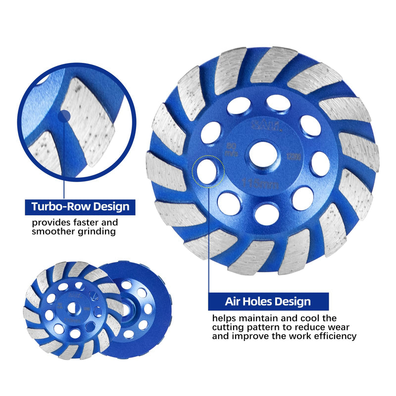 [Australia - AusPower] - SALI 4.5 Inch Concrete Grinding Wheels 14 Turbo Diamond Segments 5/8-11 Arbor Diamond Grinding Wheel Fit for Paint, Epoxy, Mastic, Coating Removal Segment Turbo 1.0 