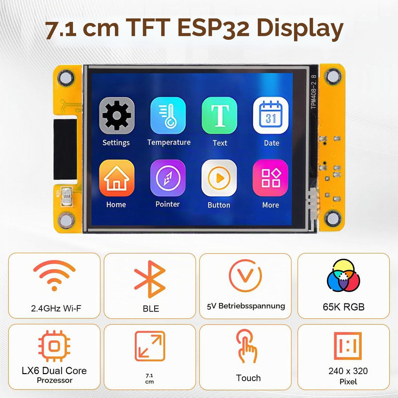 ESP32 Display, 2.8 Inch ESP32 Display ESP32-2432S028R Resistive Touchscreen 240 x 320 TFT LCD Display Module, ESP32 Development Board with WiFi Bluetooth, for Arduino IDE (Pack of 2)