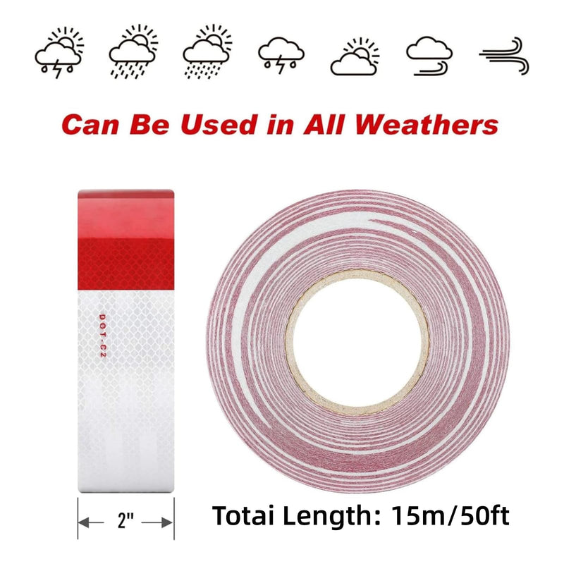 DOT-C2 Red/White Reflective Safety Conspicuity Tape, Waterproof High Intensity Self Adhesive Driveway reflectors Caution Sign for Trailers, Vehicles, Trucks, Boats (2inx50ft) 2in x 50ft