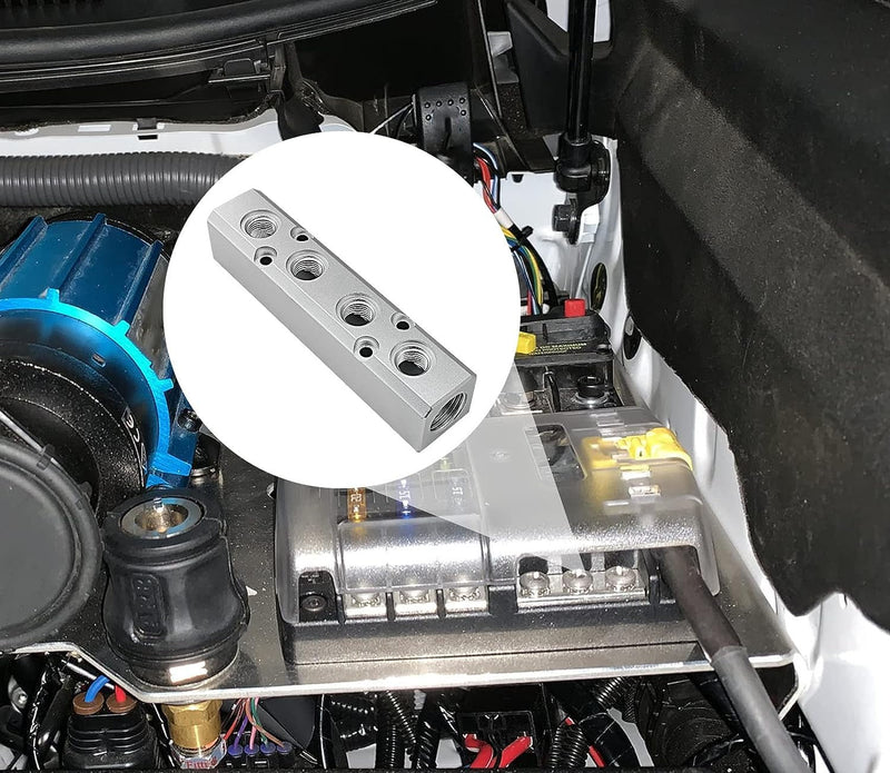 [Australia - AusPower] - 4 Way Pneumatic Manifold Air Distribution Block, Aluminum Alloy Air Compressor Manifold Distribution Block, G1/2 Supply Port, G1/4-Inch Output Port (4 Way 6 Port) 4 Way 6 Port 