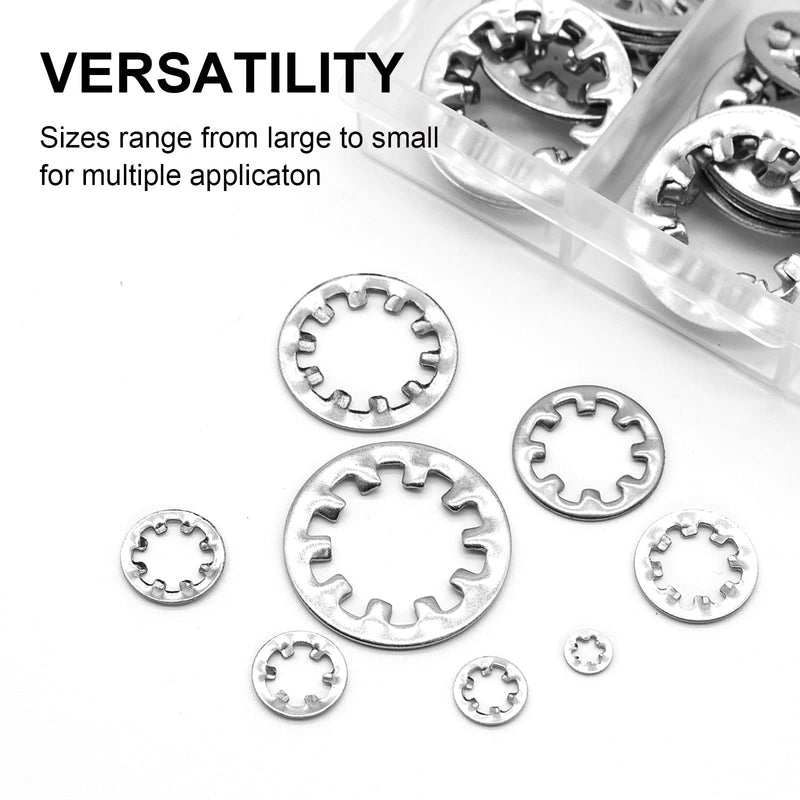 [Australia - AusPower] - QTEATAK 320Pcs Lock Washers 304 Stainless Steel Internal Star Washer, 8 Sizes Tooth Washer Wave Spring Washer Assortment Kit M2.5 M3 M4 M5 M6 M8 M10 M12, Silver 