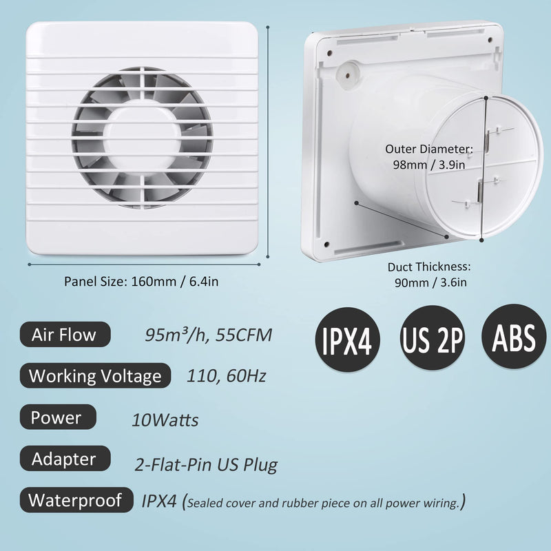 4 Inch Exhaust Fan, Wall Mount Extractor | Plug-in Louvers Window Extractor, Anti-backflow Check, For Toilet, Office, Kitchen, Bathroom 4-INCH 10W 55CFM White Grilles
