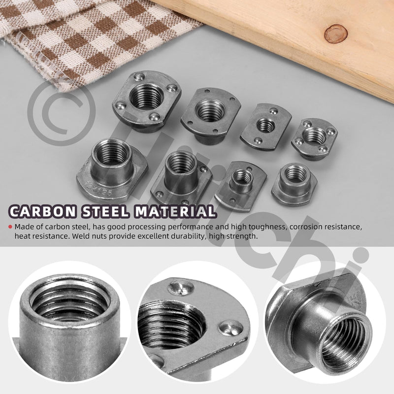 [Australia - AusPower] - Hilitchi 32Pcs T-Shaped Weld Nuts, M6 M8 M10 M12 Tab Base UNC Carbon Steel Weld Nuts Machine Screw 2 Projection 4 Projection Base Weld Nuts for Furniture Vehicles Caster and Industry Machine 