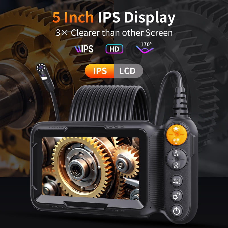 [Australia - AusPower] - Borecope with Light 5M, 5in Dual Lens Endoscope Camera with Light, Digital Inspection Camera, 7.9mm IP67 Waterproof Endoscope, 5M/16.4FT Semi-Rigid for Car Wall Plumbing-6PCS ACCS 5in Dual-Lens 16.4ft 