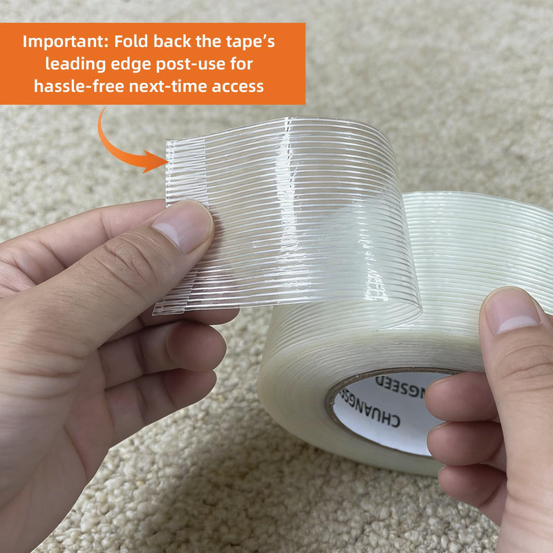 3-Pack Mono Filament Strapping Tape with Portable Craft Knife, 5.5mil x 1/2Inch x 55yds, Heavy Duty Transparent Reinforced Fiberglass Tape