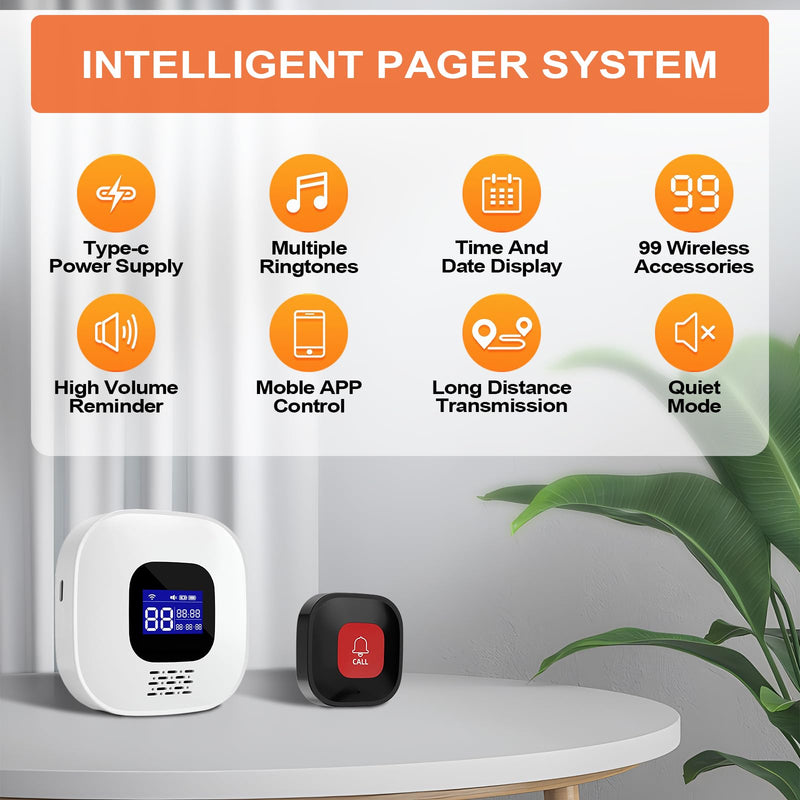 [Australia - AusPower] - WiFi Caregiver Pager with No Monthly Fee - Smart Call System with LED Display & App Alerts, 2 SOS Panic Buttons & 1 Receiver, Emergency Alert for Elderly Home Care (2.4GHz WiFi Only) 2 black calls+1 receiver 