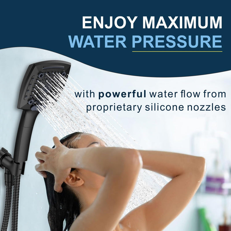 ELLO&ALLO High-Pressure Handheld Shower Head with 5 Spray Modes, 59-Inch Kink-Free Stainless Steel Hose & 360° Adjustable Bracket Perfect for Pet Bathing, Baby Care, Matte Black Without Filter