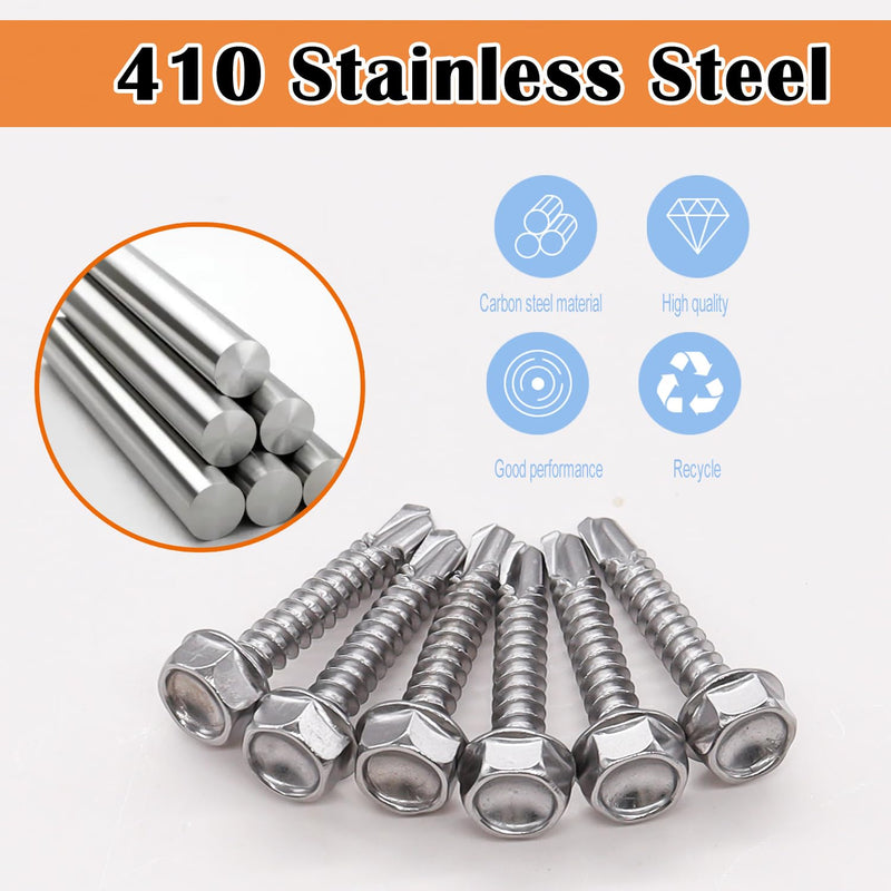 [Australia - AusPower] - weideer 200pcs #8×3/4" Self Tapping Screws for Metal Sheet Metal Screws 410 Stainless Steel Hex Washer Head Self Drilling Screws Quick Tapping Screw with Screwdriver Bit 