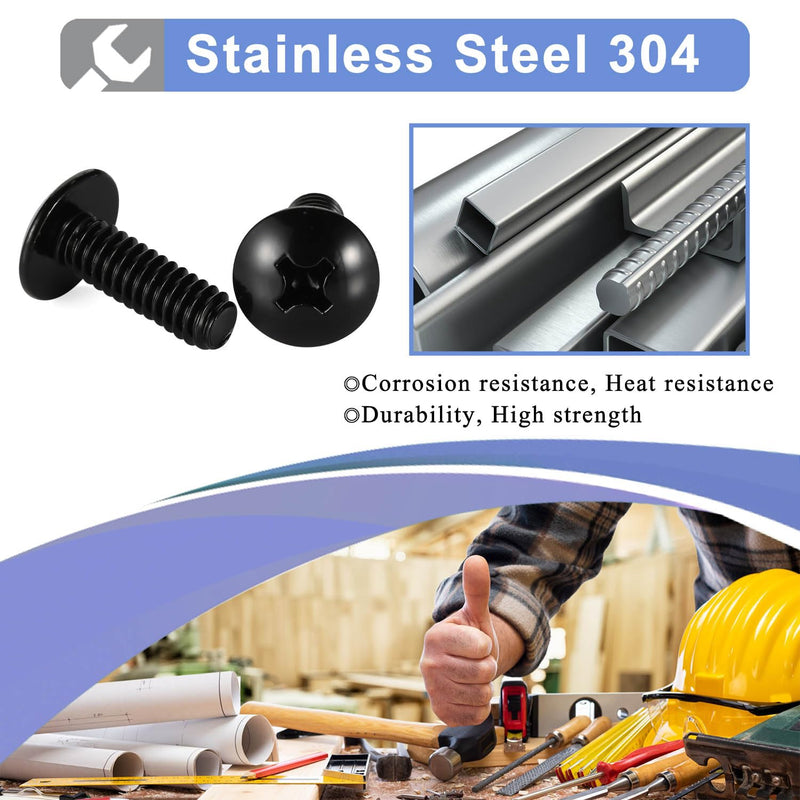 [Australia - AusPower] - #6-32 x 1/2" Truss Head Machine Screws, Full Thread, 18-8 Stainless Steel, Black Finish, Quantity 100 #6-32 x 1/2" 