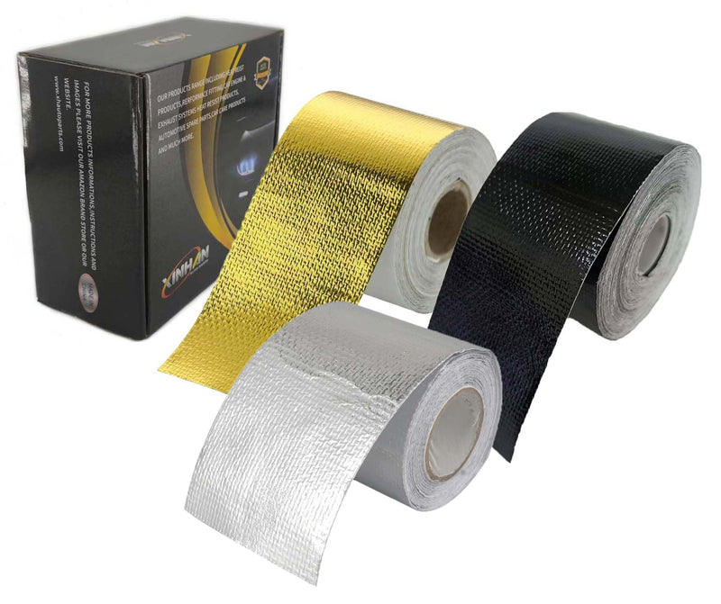 Xinhan (Gold,Silver,Black) Aluminum Foil Heat Shielding Tape High Temperature Heat Reflective Adhesive Backed Tape Compatible with Car Intake Pipe Engine Bay Hoses Wires Etc (Black, 2in x 50ft) Black