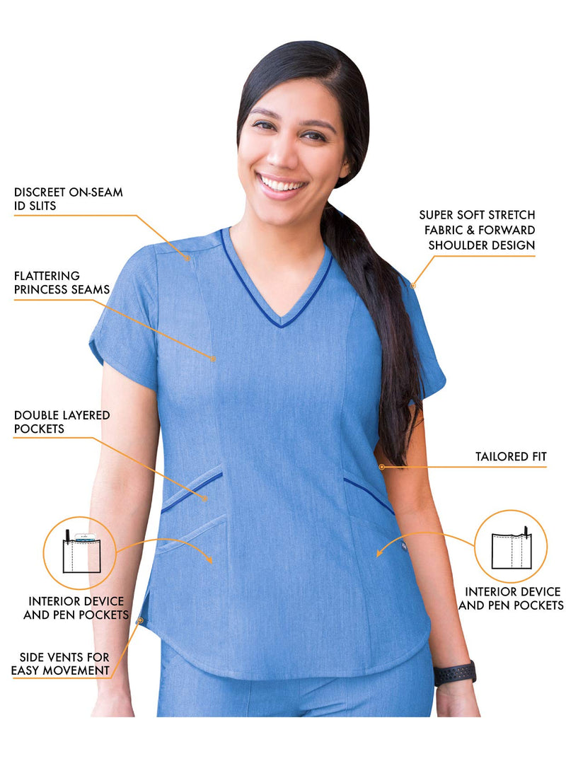 [Australia - AusPower] - Adar Pro Modern Athletic Scrub Set For Women - Modern V-Neck Scrub Top & Yoga Jogger Scrub Pants Medium Heather French Blue 