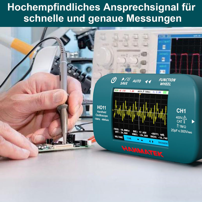[Australia - AusPower] - HANMATEK HO11 Handheld Digital Oscilloscope - 10MHz Bandwidth, 48MSa/s High Precision Sampling, 2.8 Inch TFT Display, USB Rechargeable, Advanced Trigger System, Portable for Field Work HO11 10MHz 