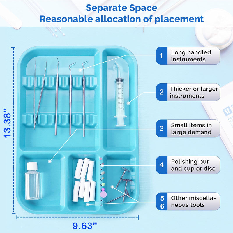 [Australia - AusPower] - JMU Dental Instrument Trays Autoclavable Plastic Divided Separate Trays 13.25" x 9.75" Size B, Dental Setup Trays, Sky Blue 1 