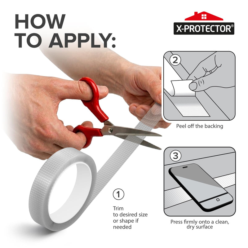 X-Protector Rubber Grip Tape - 1" x 12' Non-Abrasive Grip Roll - Heavy-Duty Non Slip Adhesive Strips - Clear Waterproof Rubberized Grip Tape for Handles! Clear (Roll)