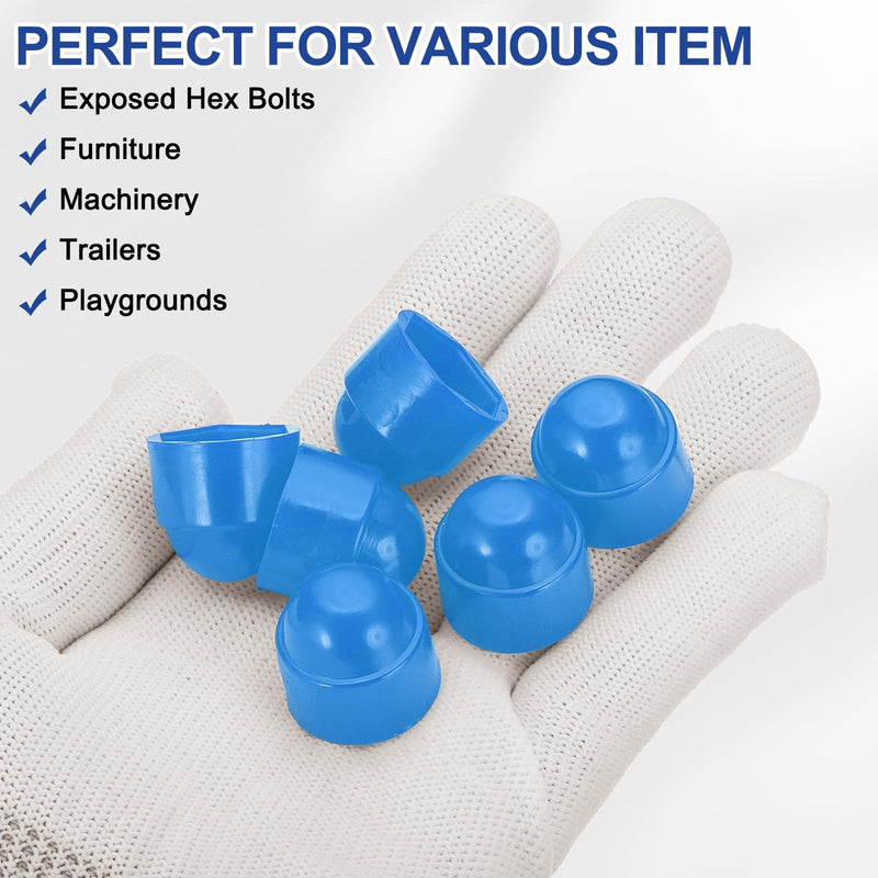 [Australia - AusPower] - PATIKIL 100 Pcs Hex Nut Cover, M10x17x21mm Nylon Screws Bolt Covers Caps Dome Acorn Hex Head Bolt Protection Cap for Screws Nut, Blue 