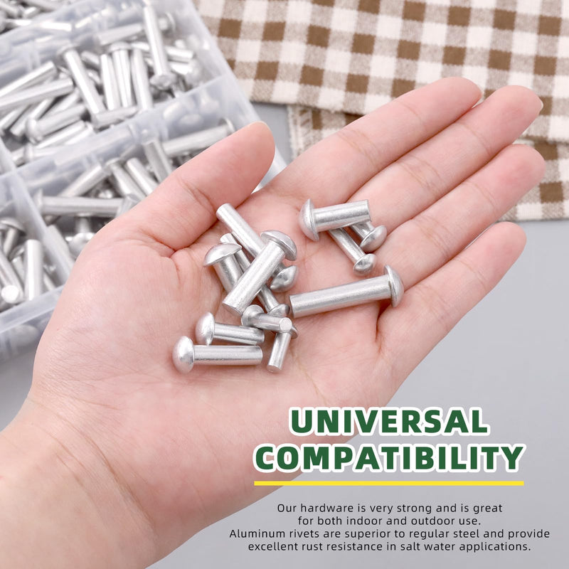 [Australia - AusPower] - Keadic 300Pcs 12 Sizes Solid Aluminum Brazier Head Rivets Assortment Set, M4 M5 M6 10mm 14mm 20mm 25mm Length Aluminum Rivets Fastener for Household Machinery Automobile Industry 