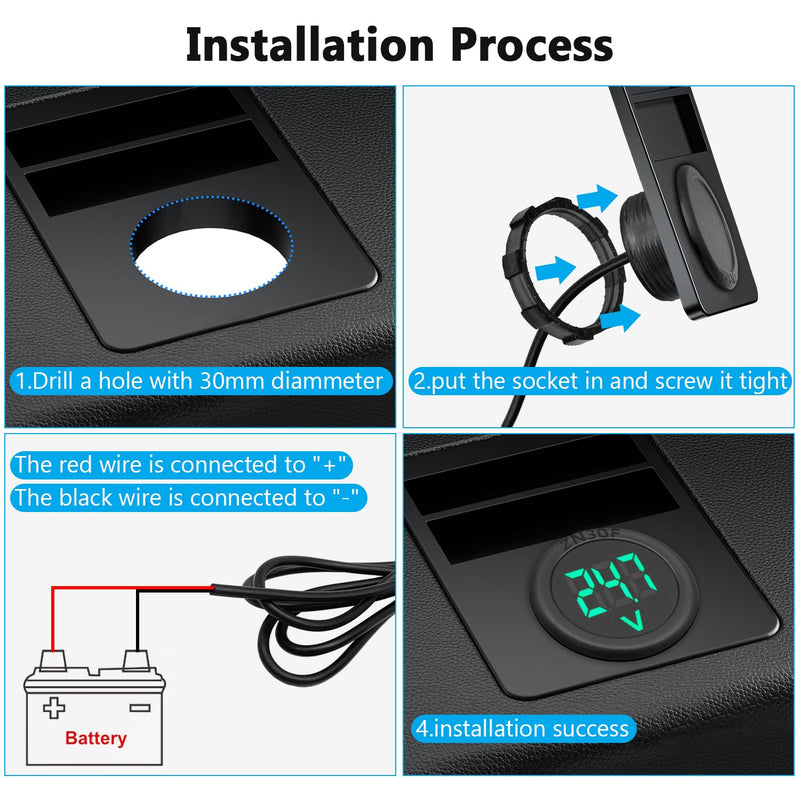 DC4V-100V Waterproof Voltage Meter with Digital LED Display | 2 pieces; waterproof and dustproof; green LED display; mini LED circular waterproof voltage meter; for boats, vehicles 2Pcs