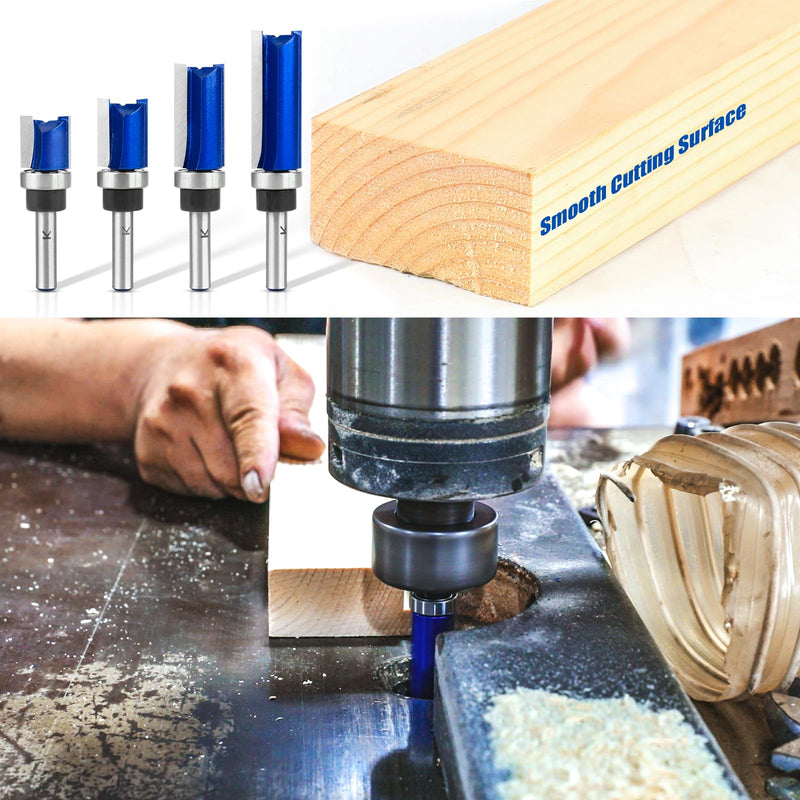 [Australia - AusPower] - NICAVKIT Set of 4 flush cutter, 8 mm shank, working length 20/25/38/50 mm, copy cutter, edges copy cutter with ball bearing, flush cutter set, wood cutter router bit Lower bearing design 
