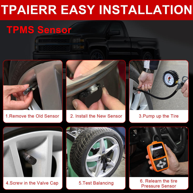 4Pcs TPMS Sensor, 433Mhz OE 13598773 13589601 13506028 13594222 Pre-Programmed Tire Pressure Monitoring System Sensors Compatible with Chevrolet/GMC/Buick/Cadillac/Acadia/Sierra/GM Set of 4