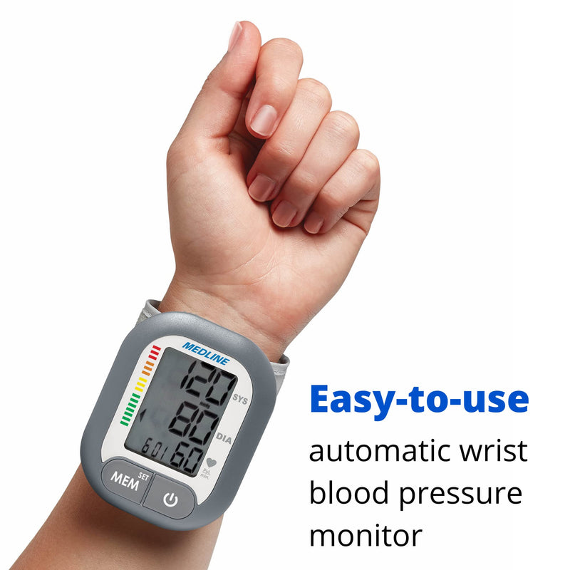 [Australia - AusPower] - Medline Digital Wrist Blood Pressure Monitor, BP Cuff with Batteries Included (60 Reading Memory) 
