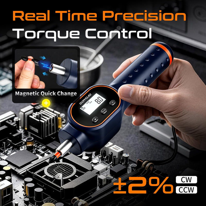 GOYOJO Digital Torque Screwdriver 7.08–70.8 in-lb / 0.8–8 Nm, 1/4" Adjustable Torque Screwdriver Set with Buzzer & Magnetic Bits, 999 Data Storage, for Gunsmithing, Electronics, and Mounting