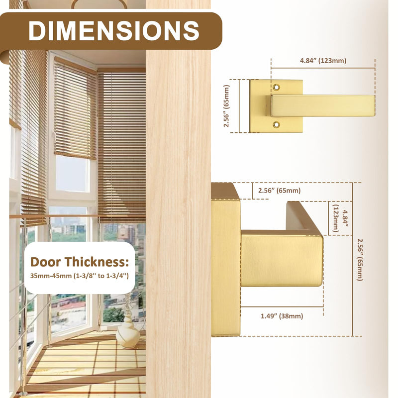 Probrico 2 Pack Gold Dummy Door Handles,Modern Closet Door Knobs,Heavy Duty Interior Non-Turning Handle Reversible for Right & Left Handed Side