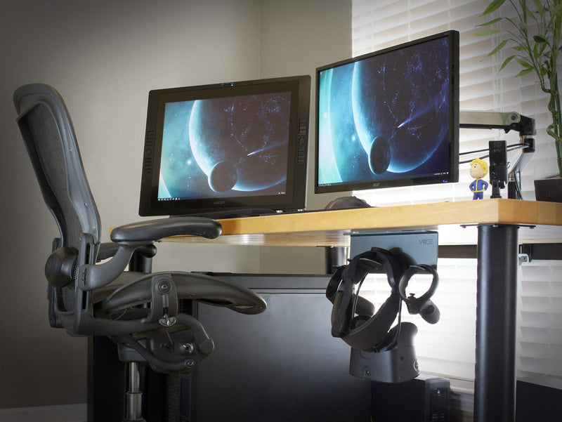 [Australia - AusPower] - VR Stand Under Desk Storage Display Hook Organizer - Premium Metal - for Meta Oculus Quest 3/2, Sony Playstation PS5 VR2, Valve Index and Mixed Reality Headsets 